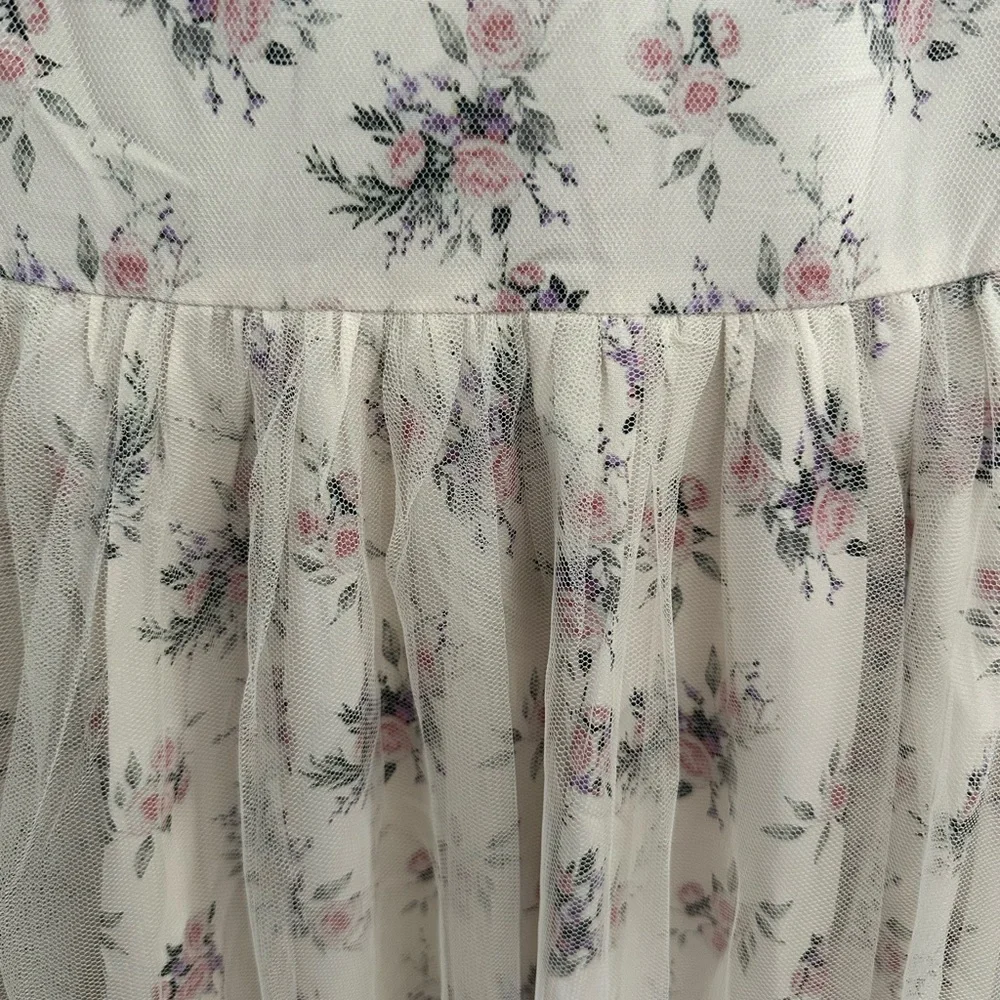 Cottagecore Floral Elegant White Maxi Dress XS - Picture 4 of 7